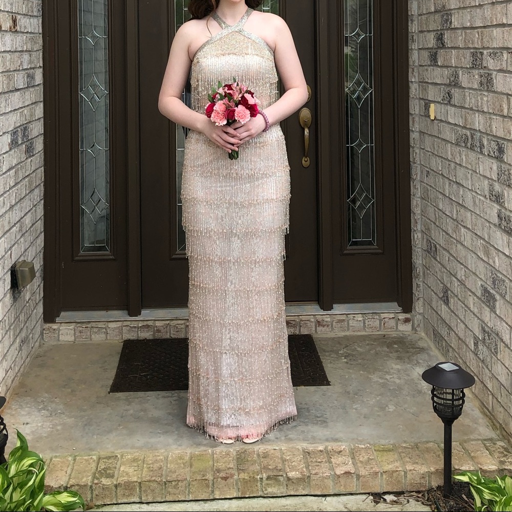 two piece full fringe Mac Duggal 4685M